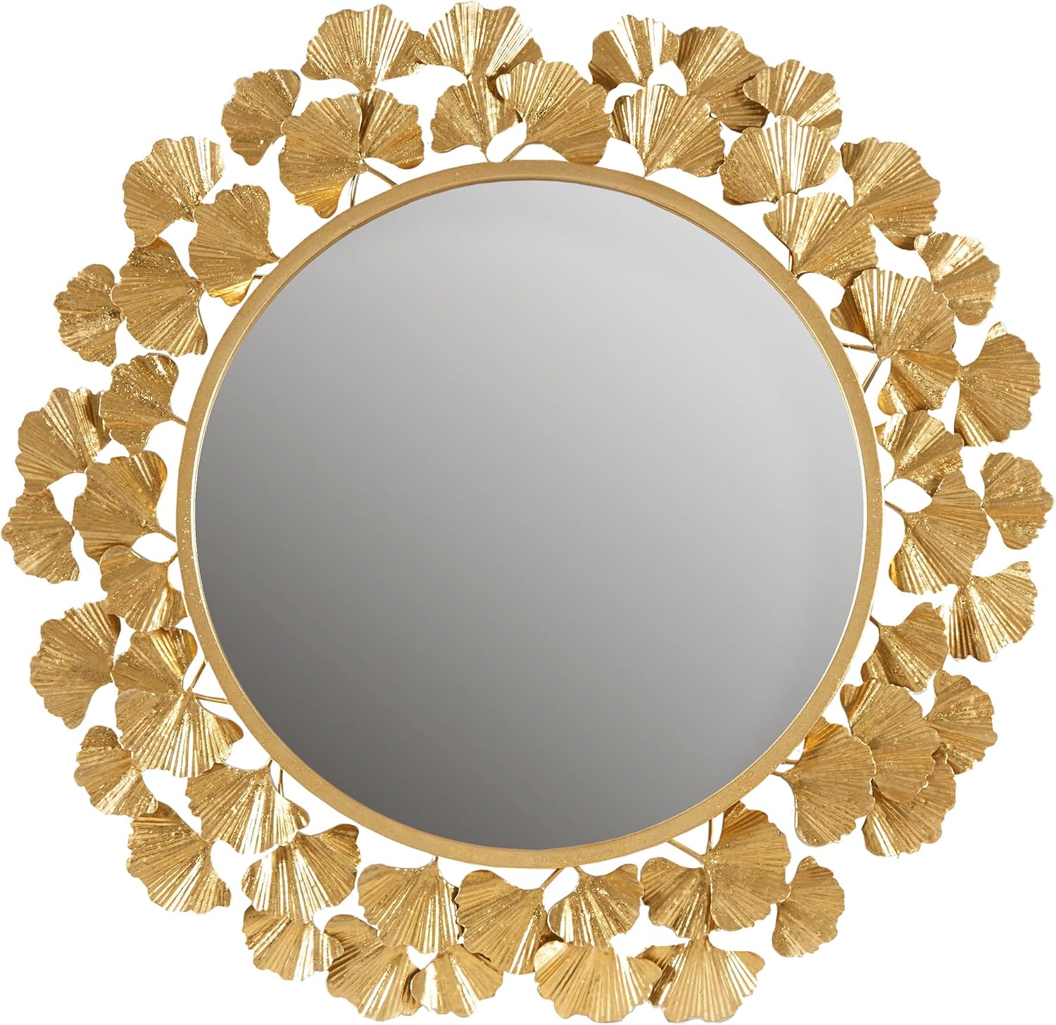 30.5" Antique Gold Gingko Leaf Round Wall Mirror
