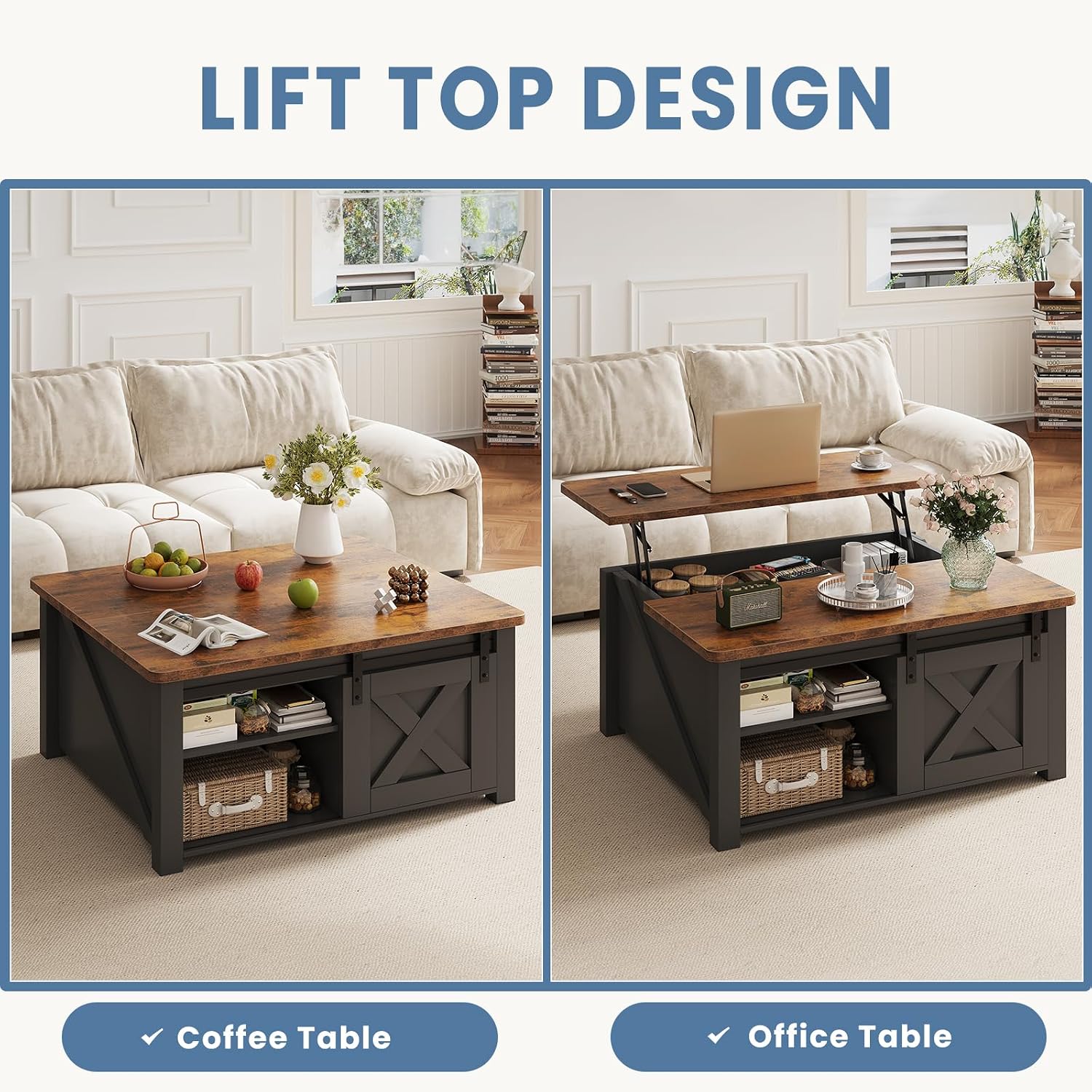 Black Square Lift Storage Coffee Table