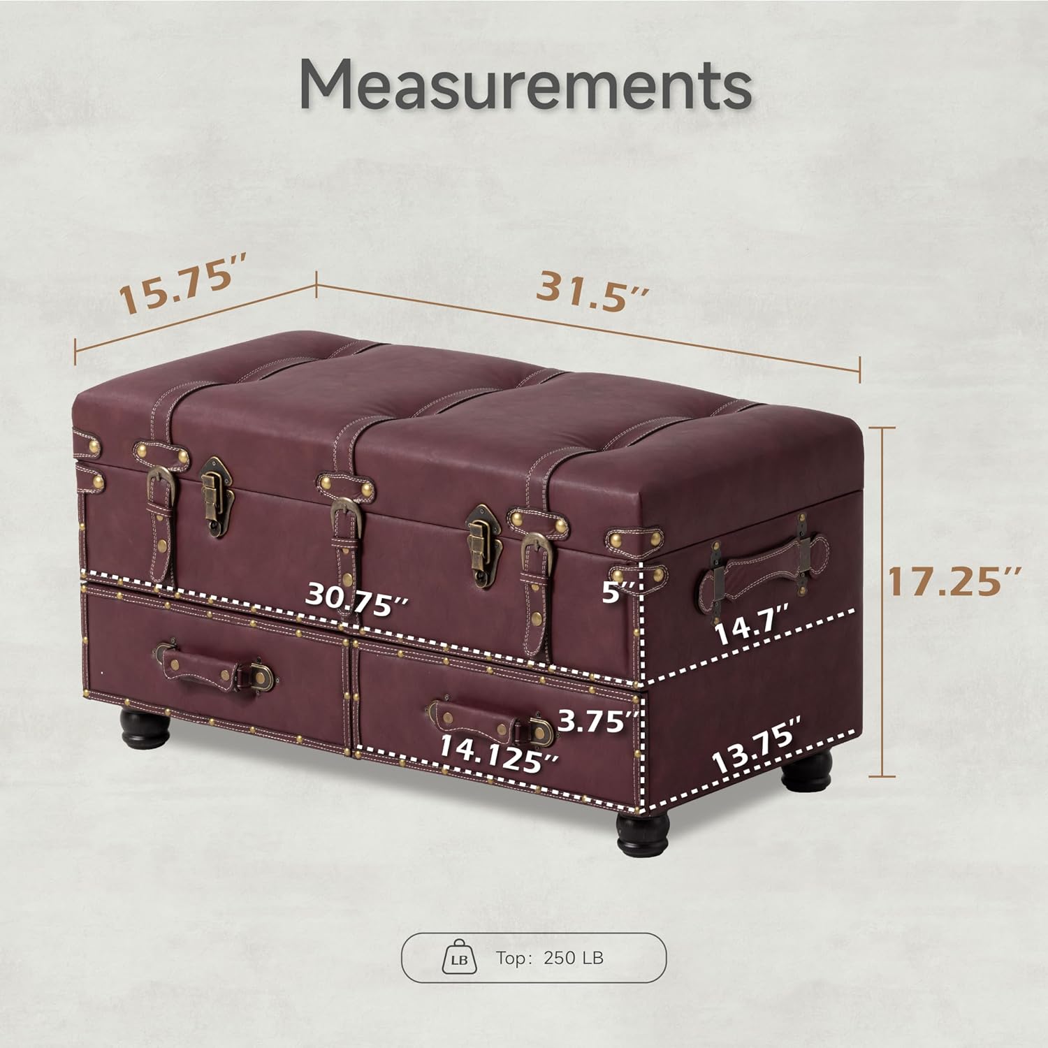 Burgundy Vintage Storage Ottoman Bench