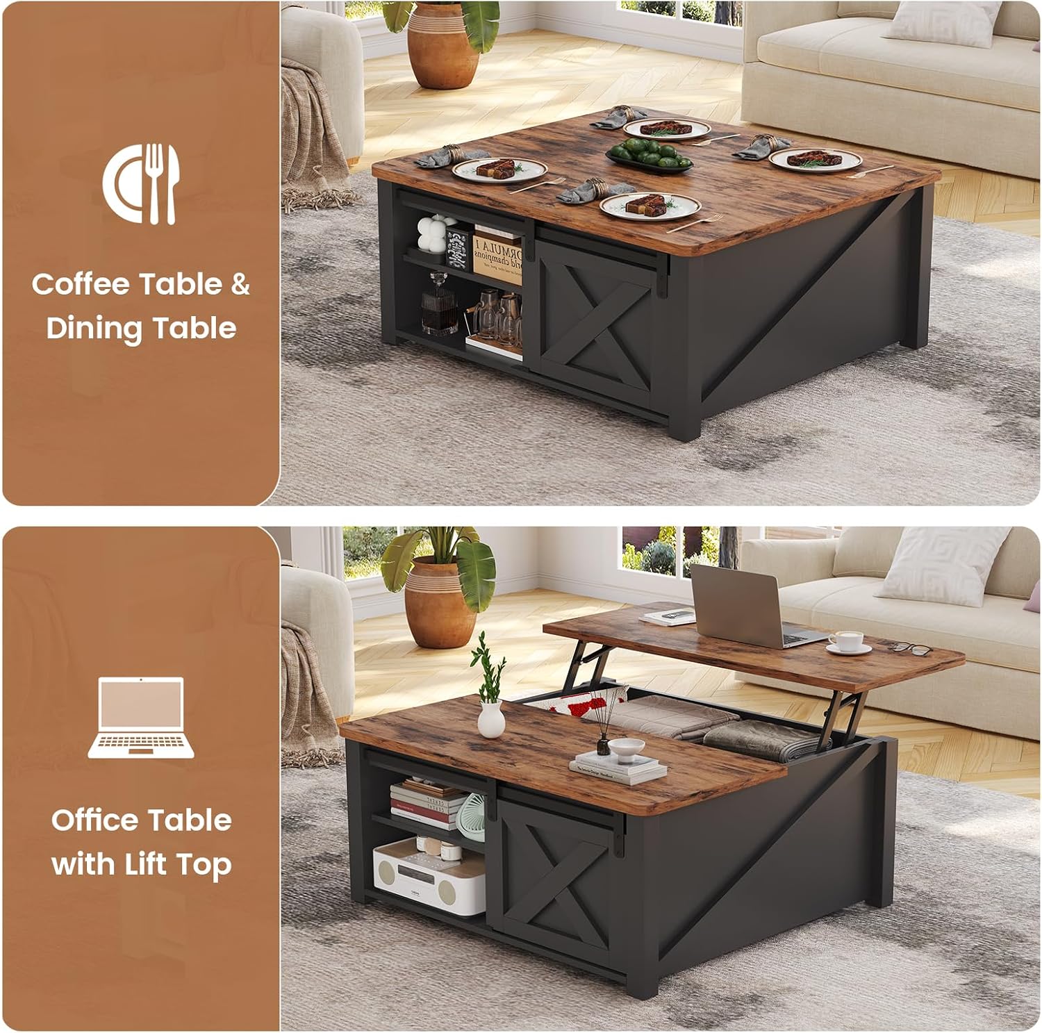 31.5" Black Lift Storage Coffee Table