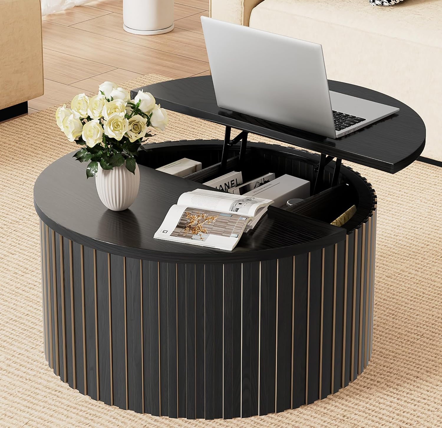 31.5" Black Farmhouse Lift Coffee Table