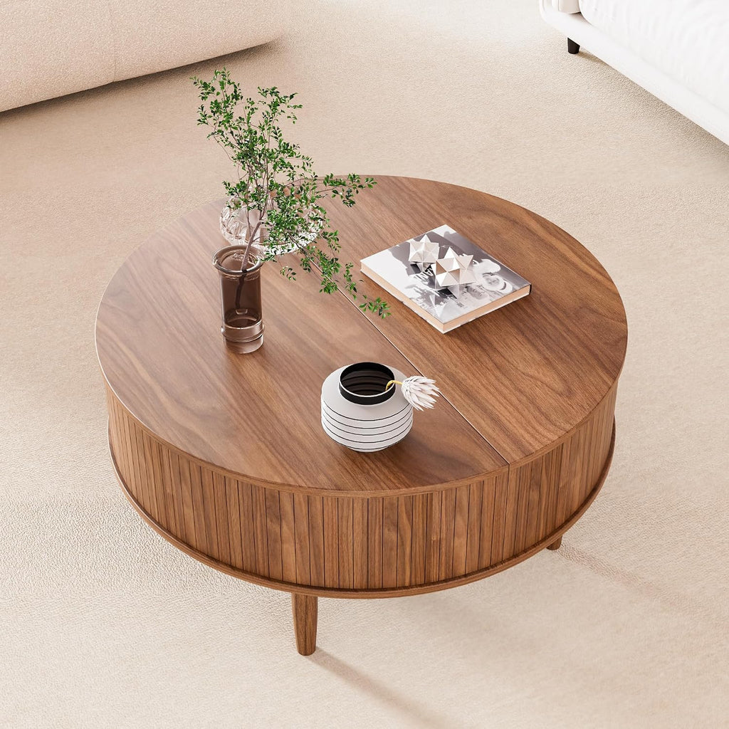 31.5" Walnut Fluted Round Coffee Table