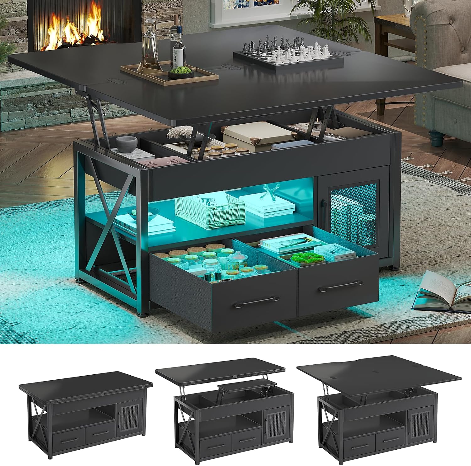Black 4-in-1 Lift Top Storage Coffee Table