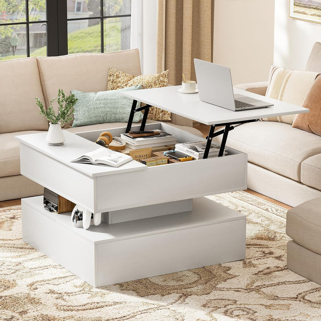 31.5" White Lift Top Storage Square Coffee Table