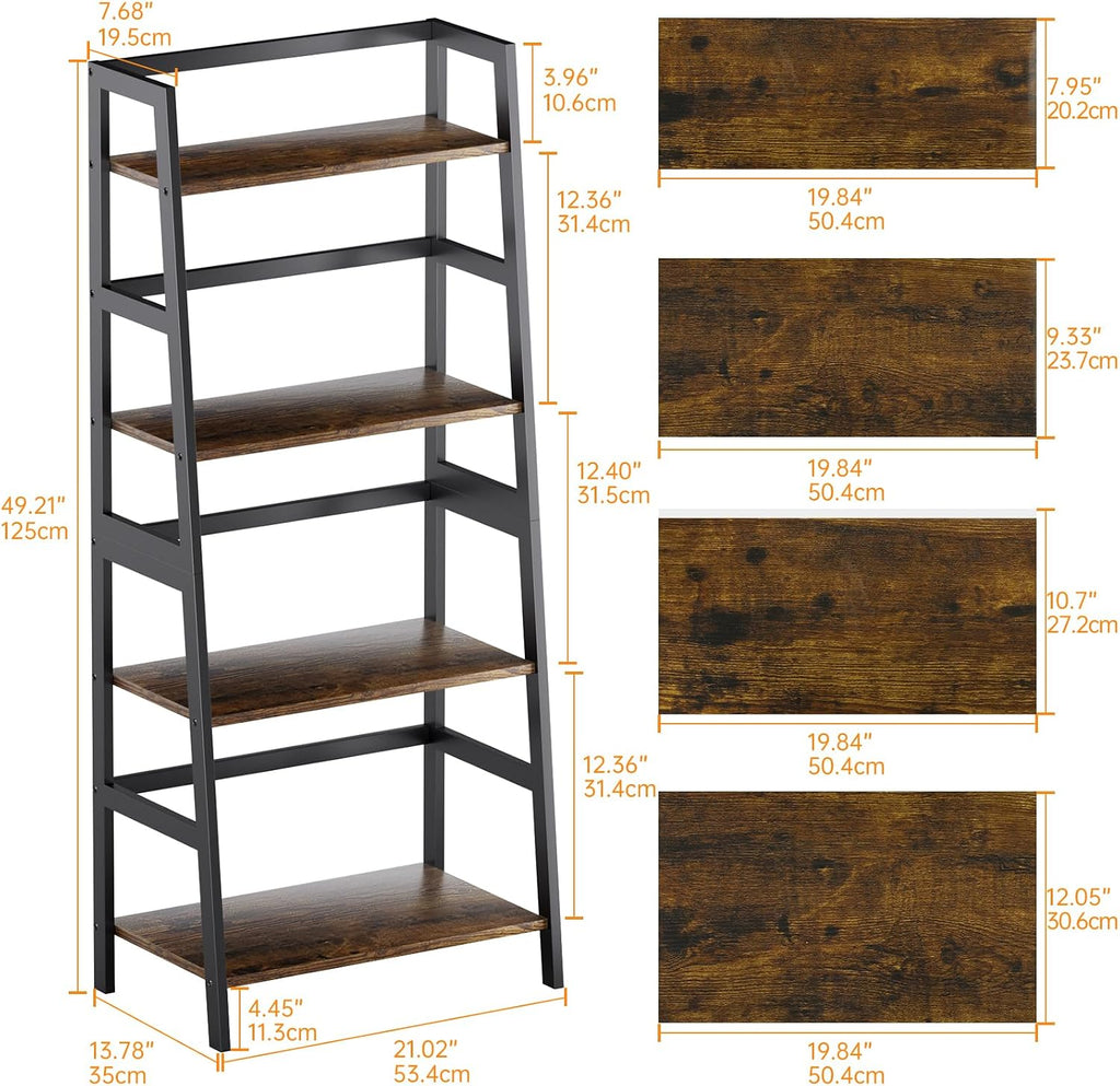 Rustic Bamboo 4-Tier Ladder Storage Shelf
