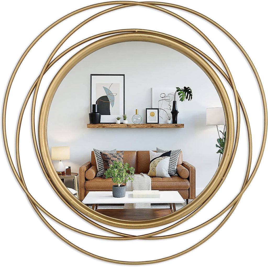 32 Inch Gold Leaf Metal Frame Round Wall Mirror
