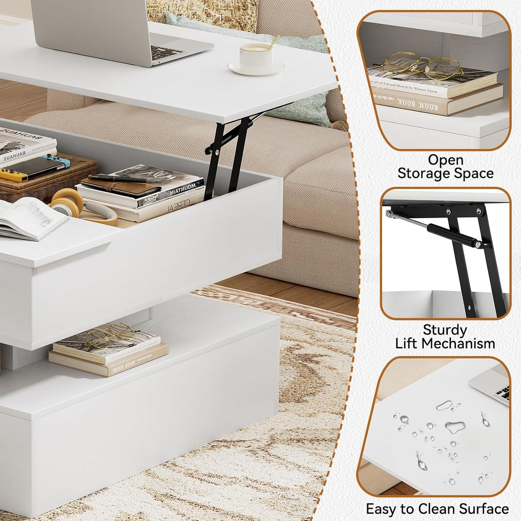 31.5" White Lift Top Storage Square Coffee Table