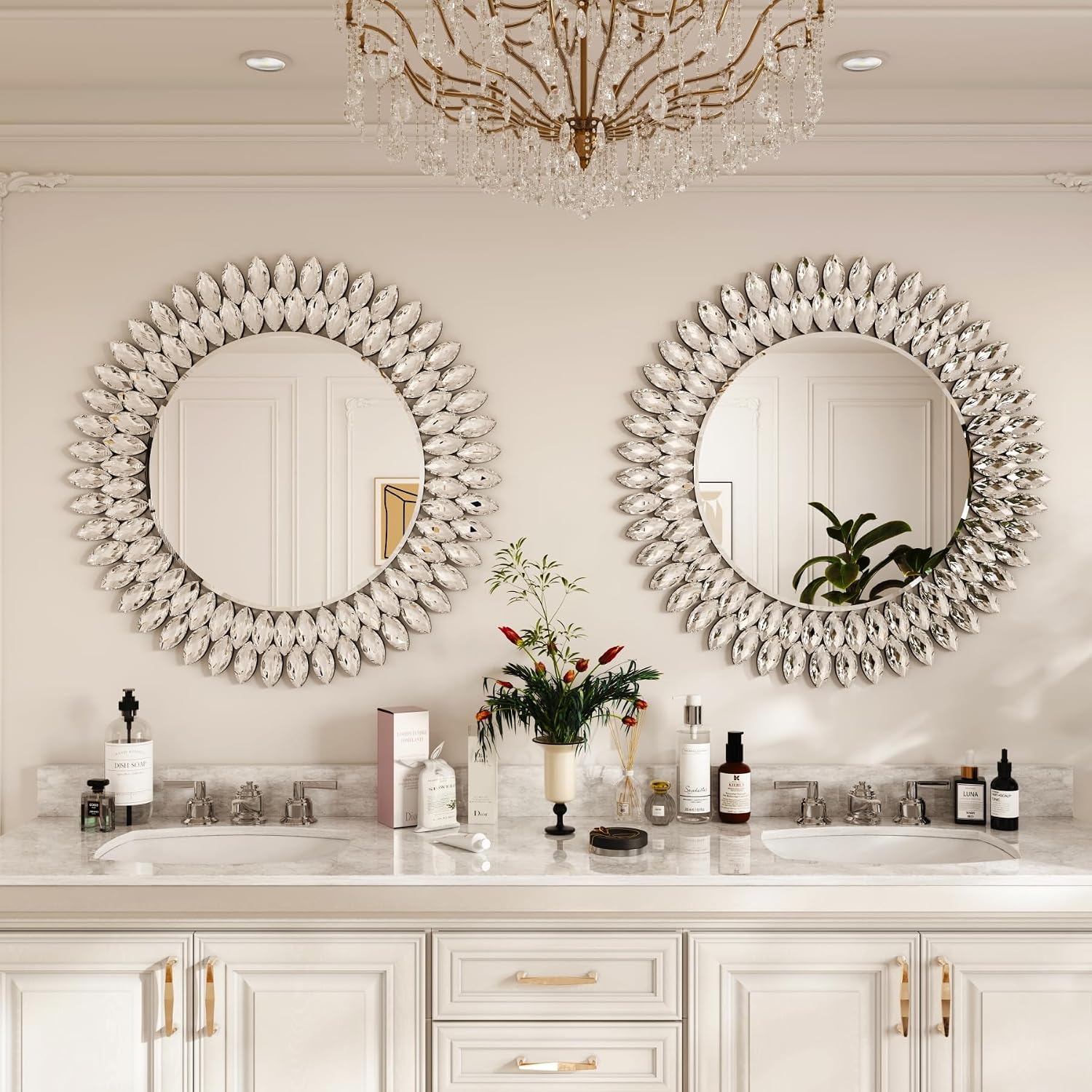 26" Luxury Diamond Jeweled Round Wall Mirror