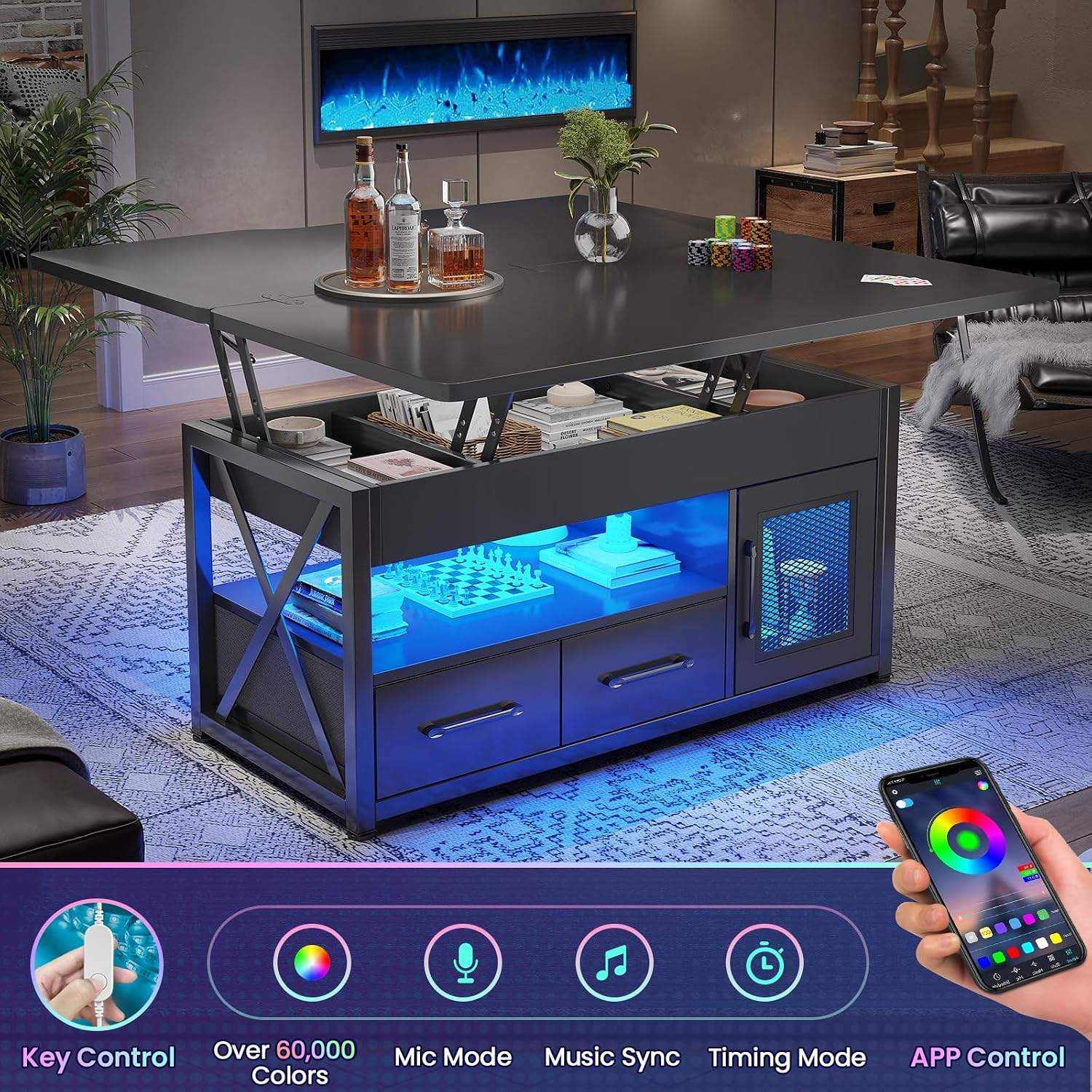 Black 4-in-1 Lift Top Storage Coffee Table
