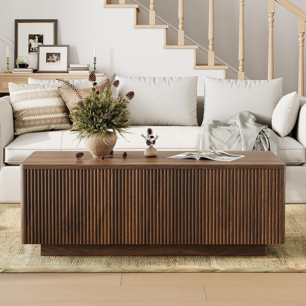 Walnut Fluted Lift Storage Coffee Table