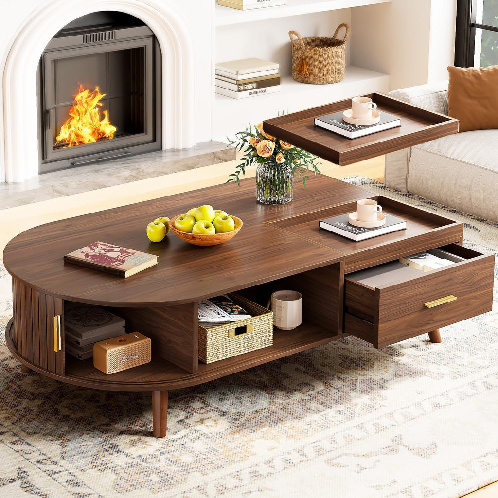 47" Fluted Oval Lift Storage Coffee Table
