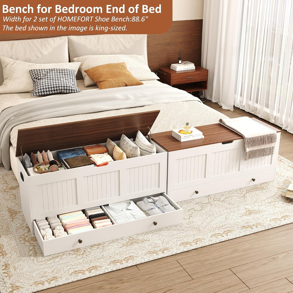 White Brown Storage Chest Bench