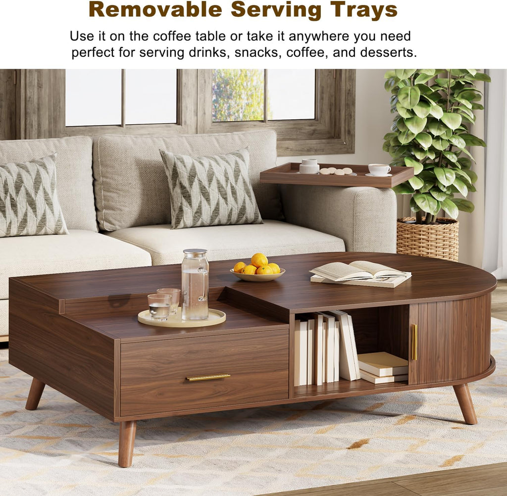 47" Fluted Oval Lift Storage Coffee Table