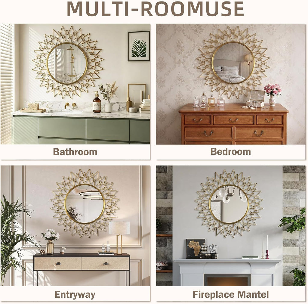 36" Champagne Gold Sunburst Round Wall Mirror