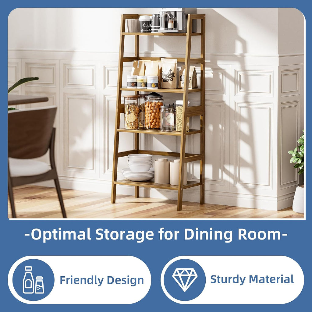Walnut Bamboo 4-Tier Ladder Display Shelf