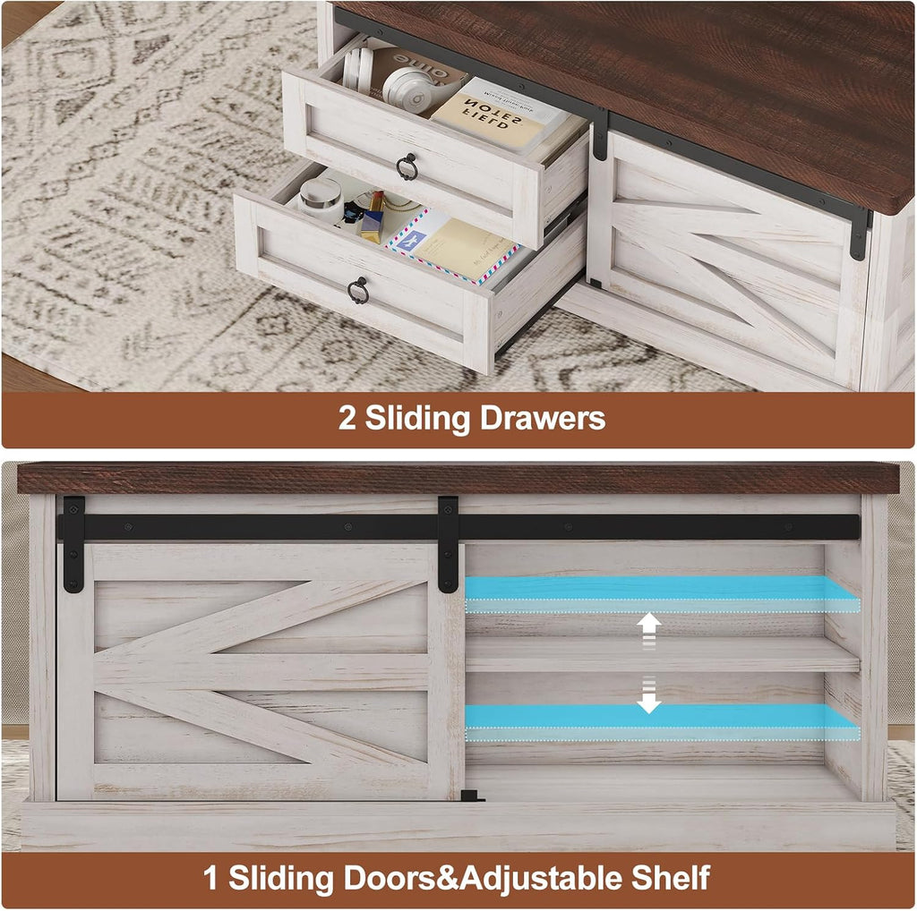Two-Tone Lift Storage Square Coffee Table