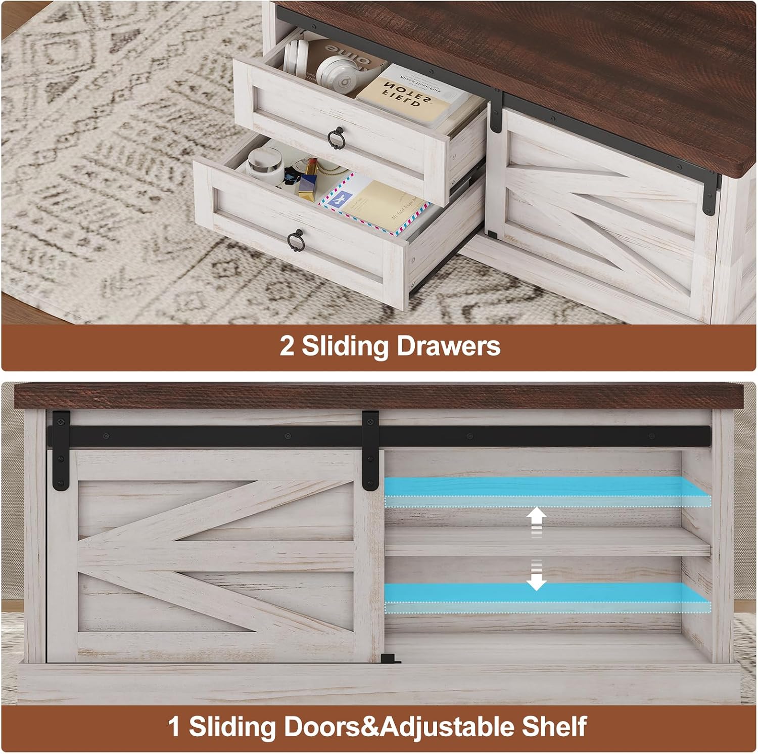 Two-Tone Lift Storage Square Coffee Table