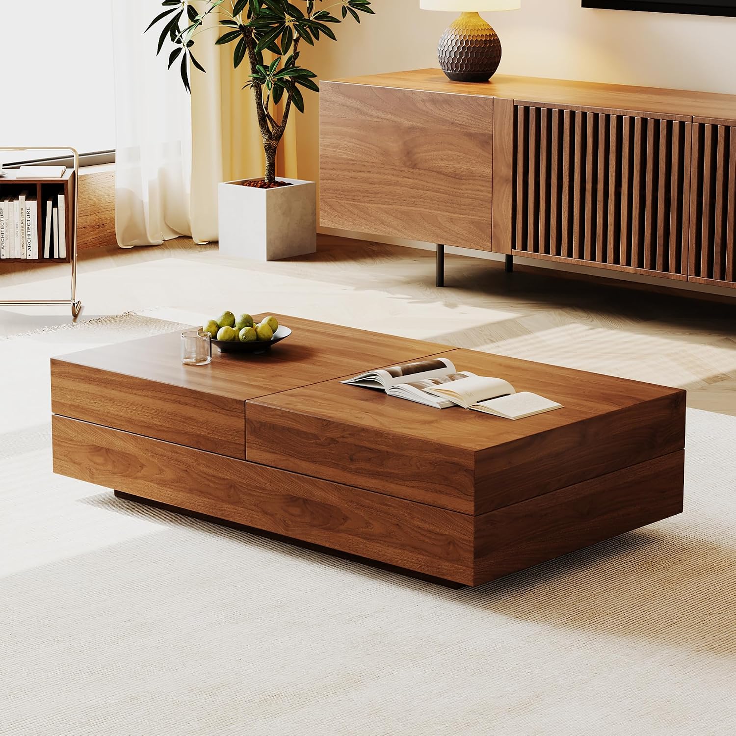 Walnut Extendable Storage Coffee Table