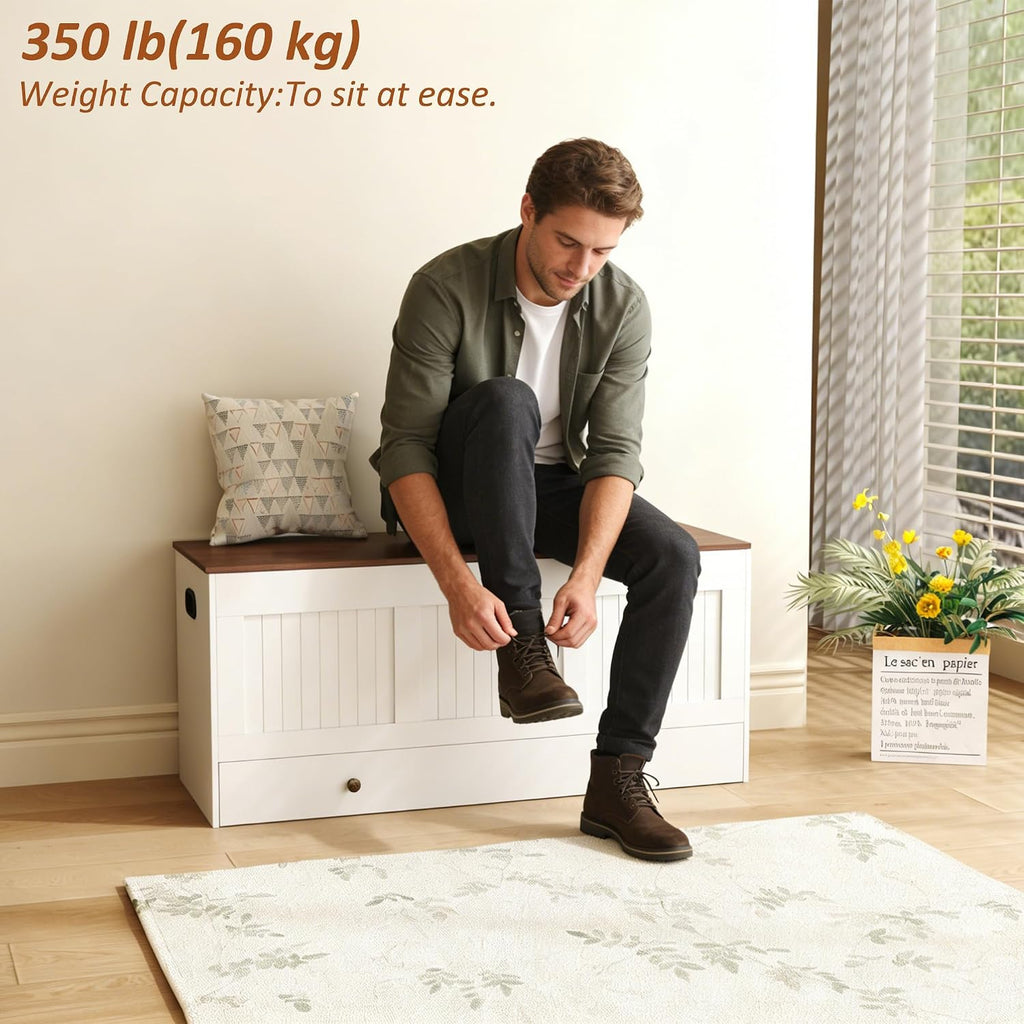 White Brown Storage Chest Bench