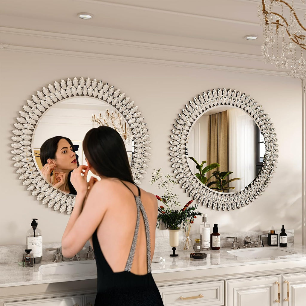 26" Luxury Diamond Jeweled Round Wall Mirror