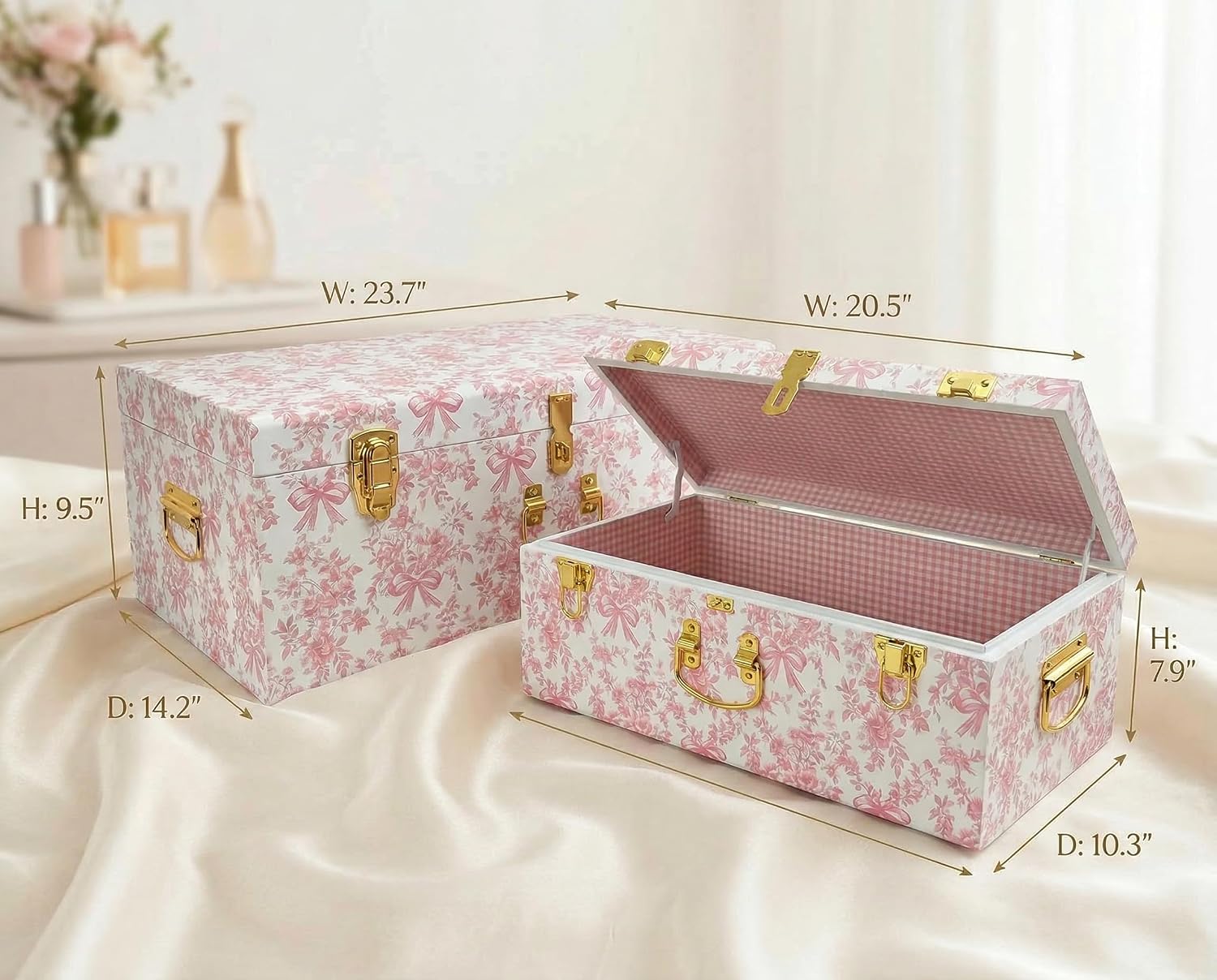 Pink Floral Stackable Storage Trunk Set of 2