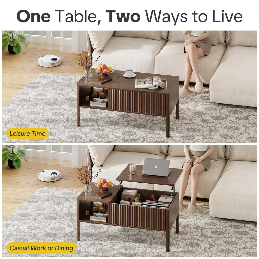 Brown Hydraulic Lift Storage Coffee Table