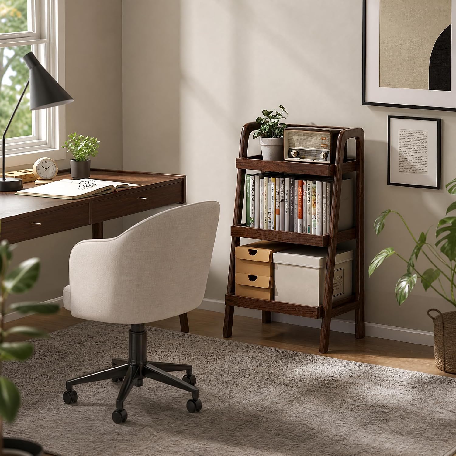 Walnut Solid Oak 3-Tier Ladder Shelf