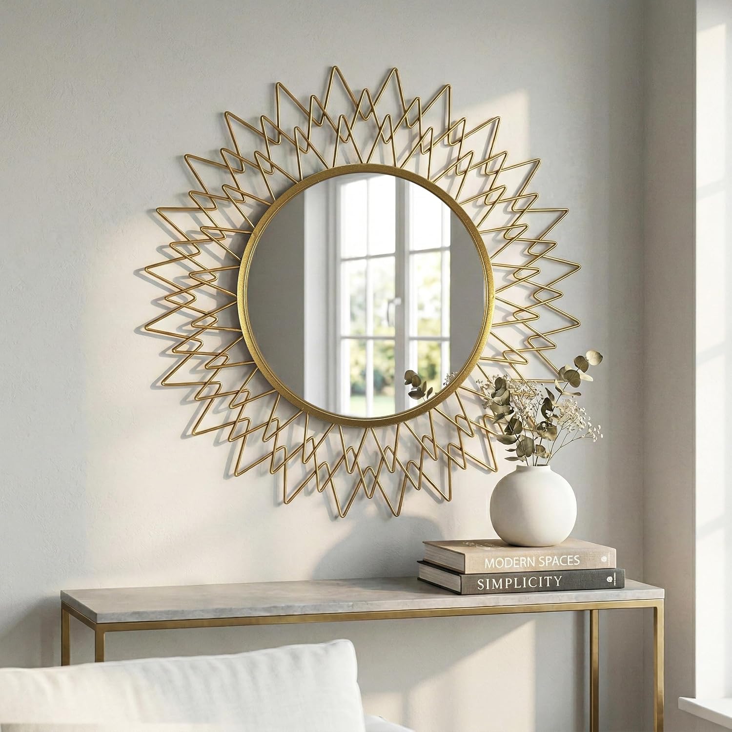 36" Champagne Gold Sunburst Round Wall Mirror