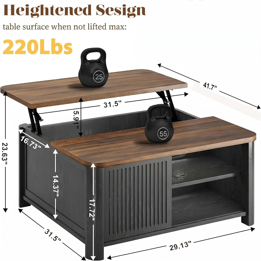 Mid-Century Lift Storage Square Coffee Table