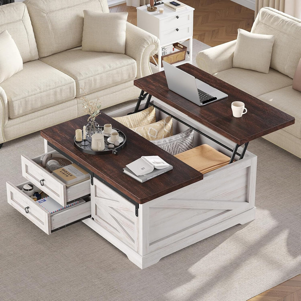 Two-Tone Lift Storage Square Coffee Table