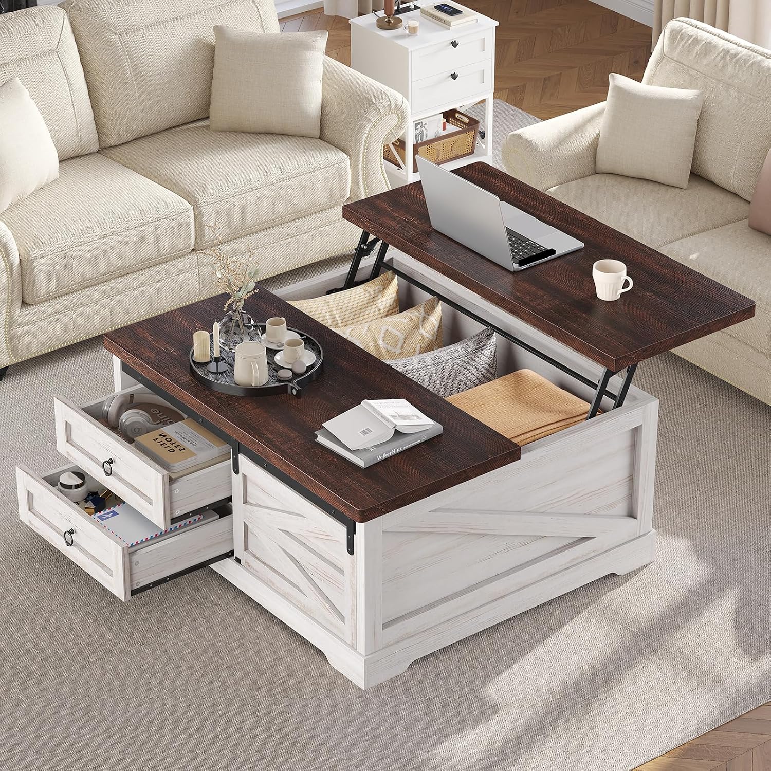 Two-Tone Lift Storage Square Coffee Table