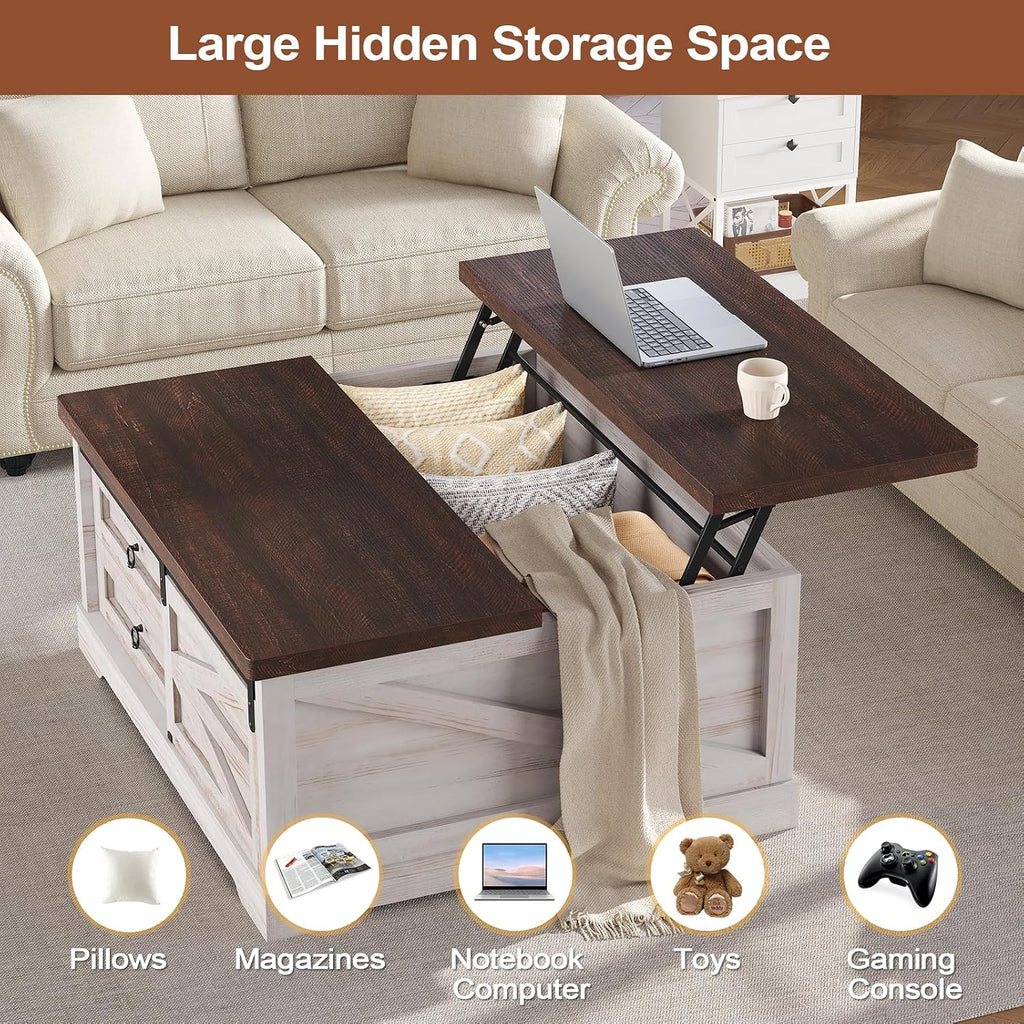 Two-Tone Lift Storage Square Coffee Table