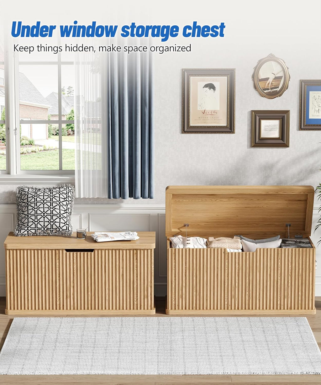 Natural Oak Fluted Storage Bench Trunk