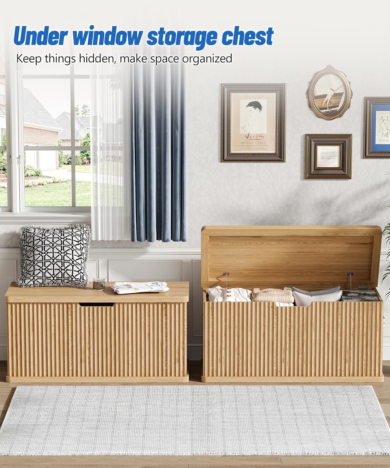Natural Oak Fluted Storage Bench Trunk