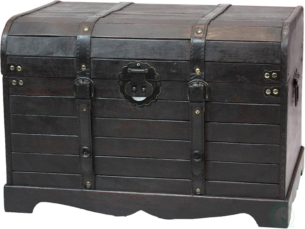 Black Antique Wooden Storage Trunk Coffee Table