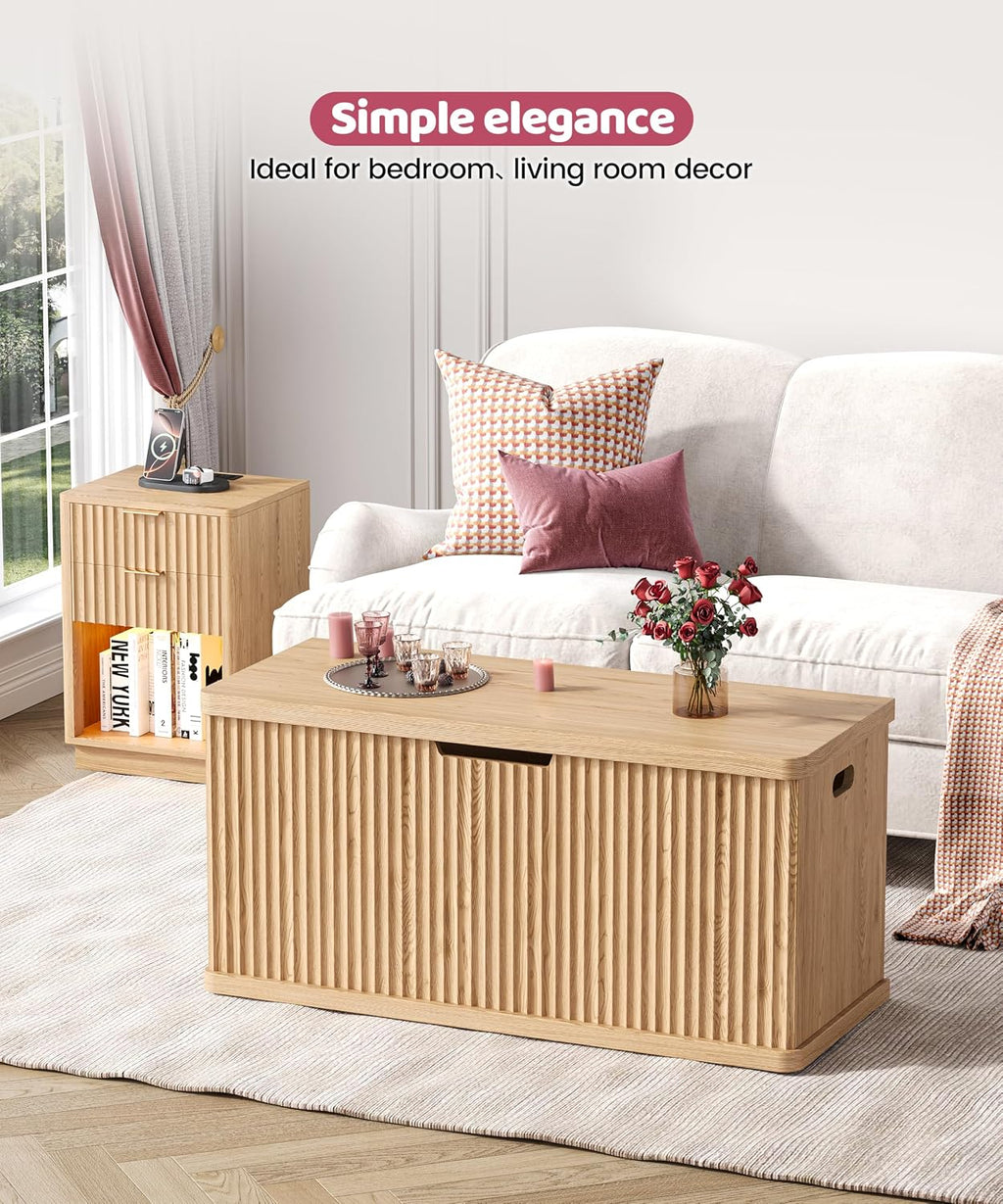 Natural Oak Fluted Storage Bench Trunk