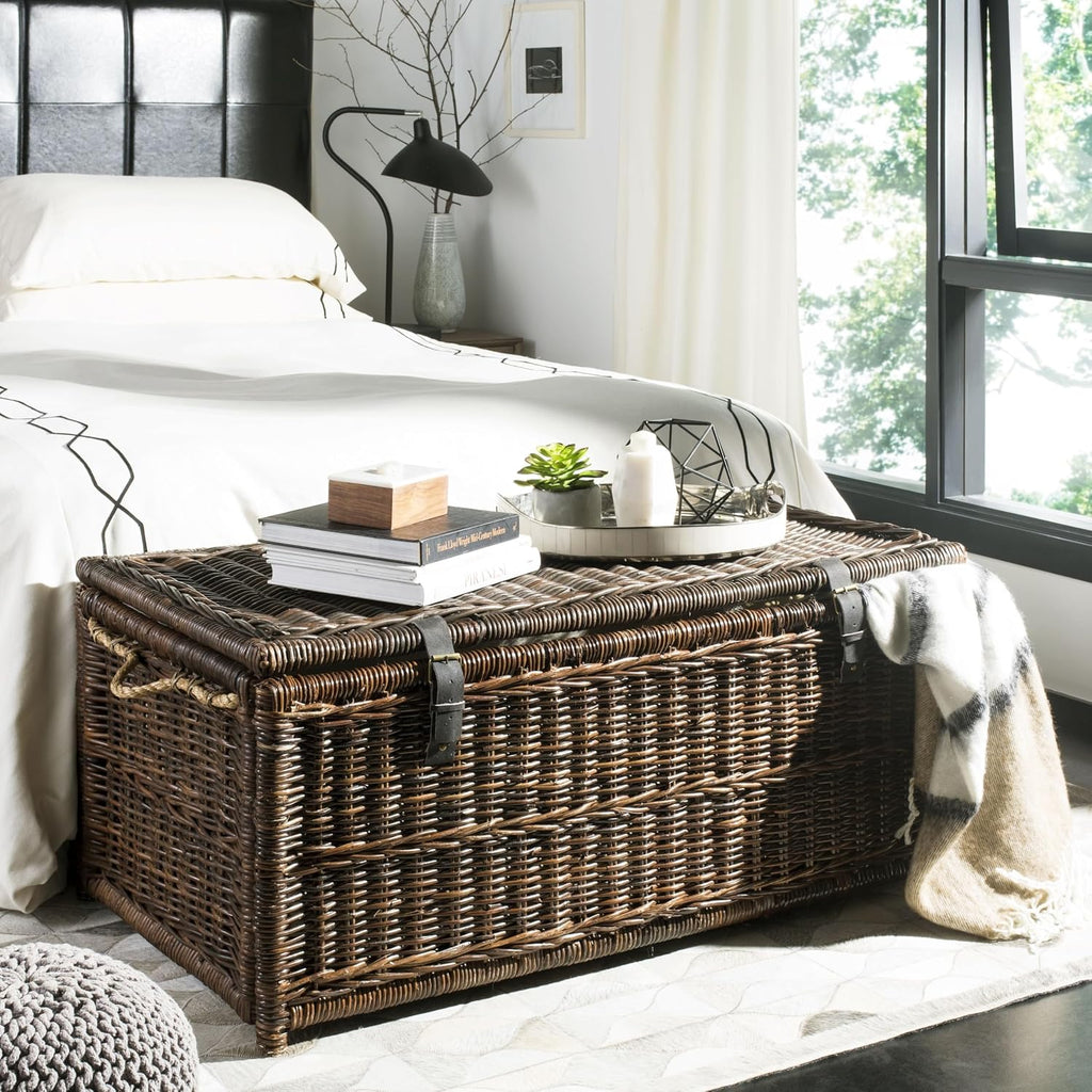 Brown Collapsible Wicker Storage Trunk