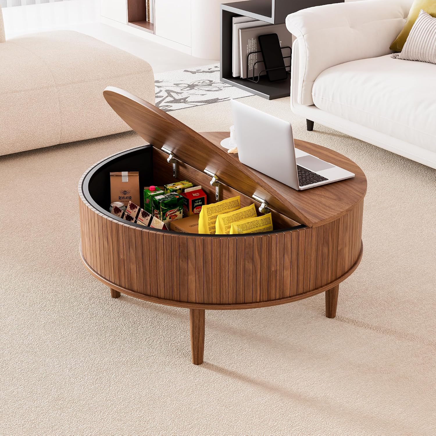 31.5" Walnut Fluted Round Coffee Table