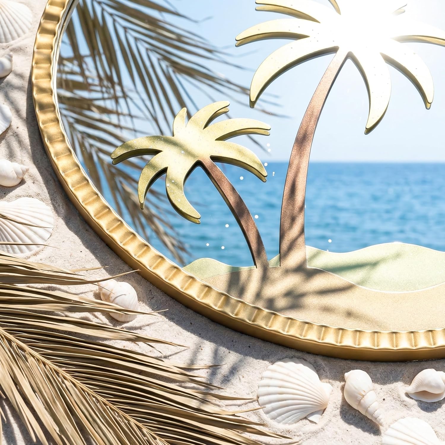 32" Champagne Gold Fluted Coconut Tree Round Wall Mirror