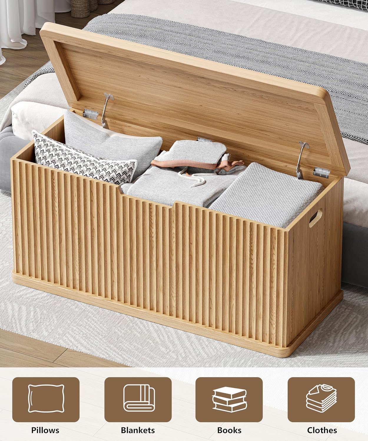 Natural Oak Fluted Storage Bench Trunk
