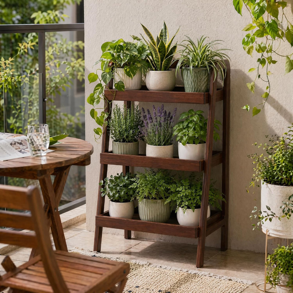 Walnut Solid Oak 3-Tier Ladder Shelf