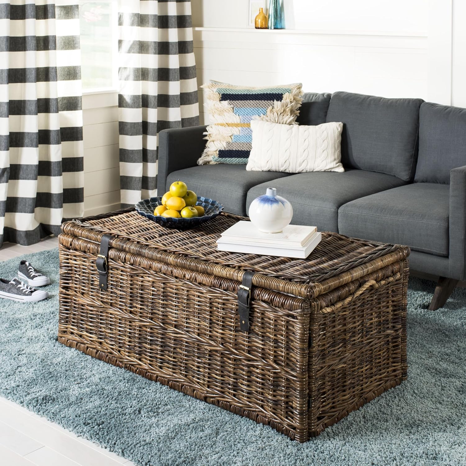 Brown Collapsible Wicker Storage Trunk
