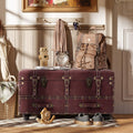 Burgundy Vintage Storage Ottoman Bench
