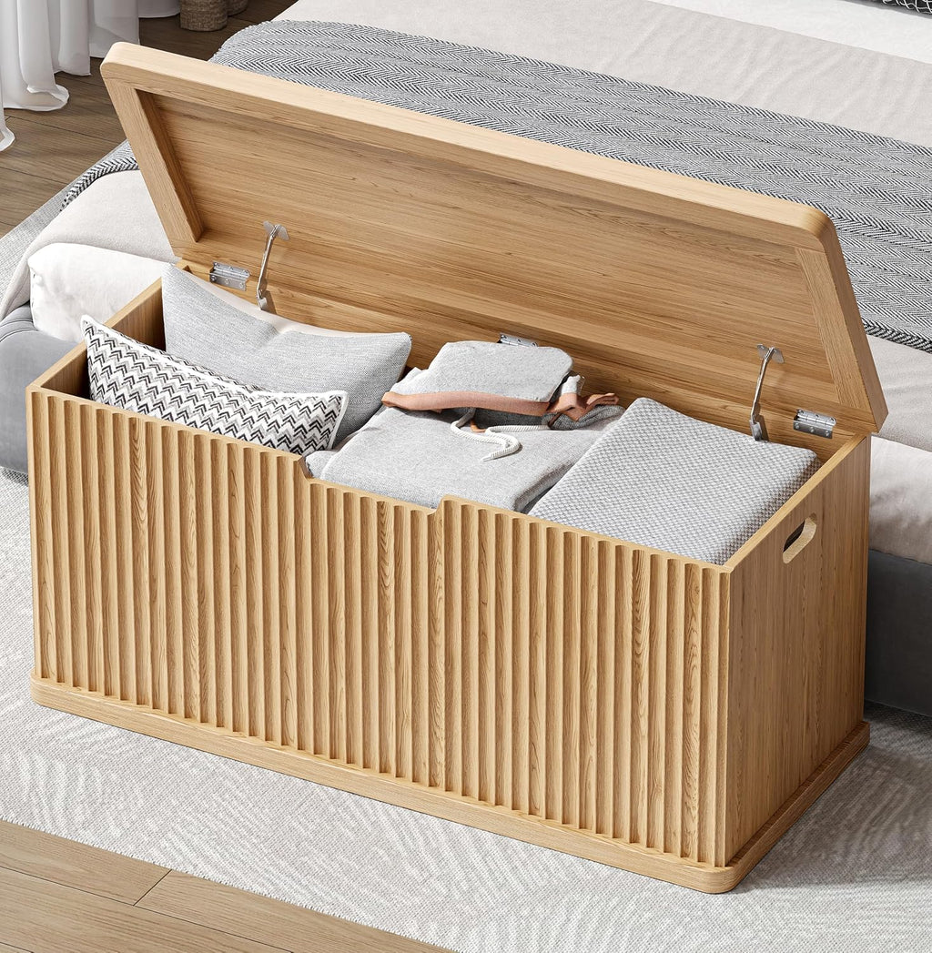 Natural Oak Fluted Storage Bench Trunk