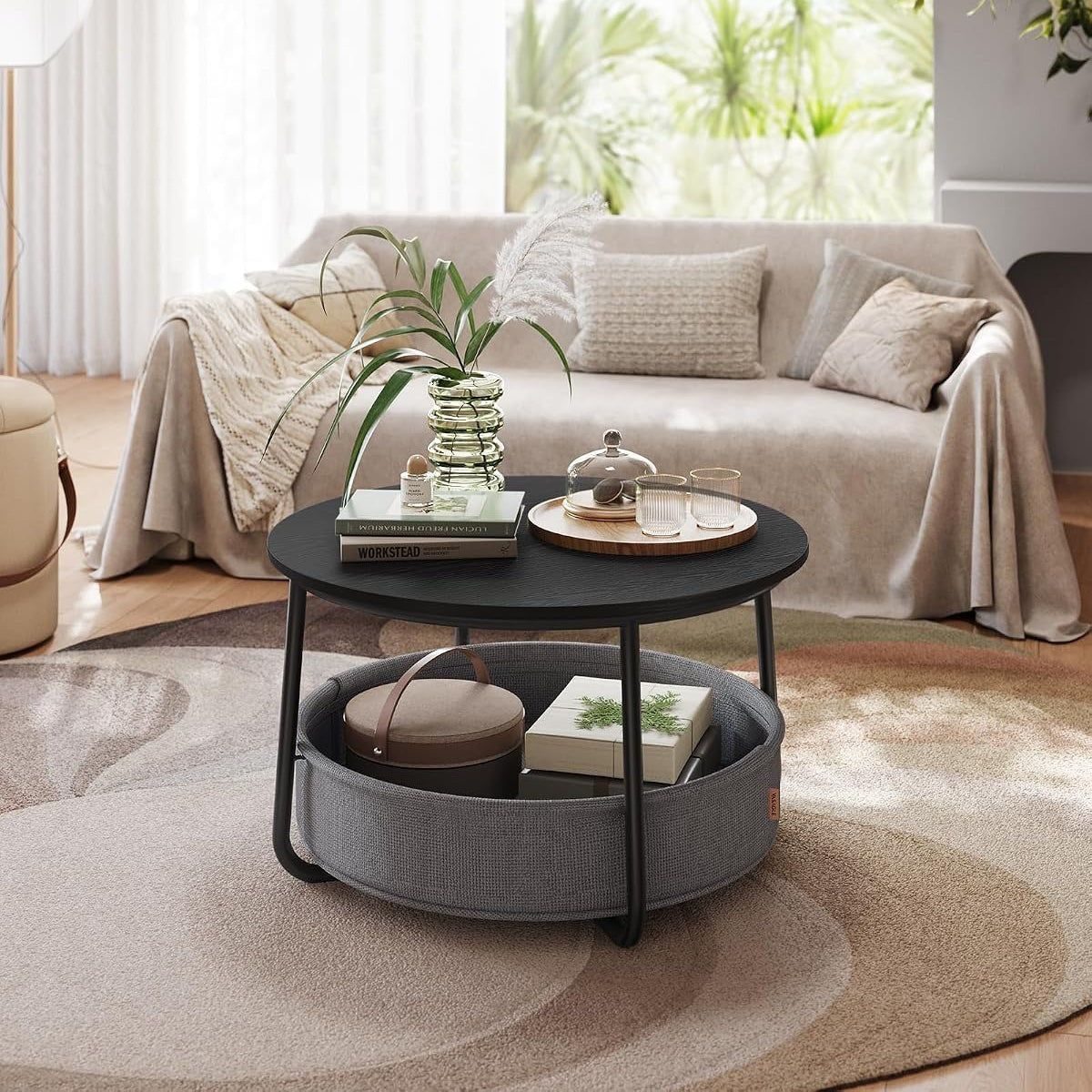 Fabric Basket Round Storage Coffee Table